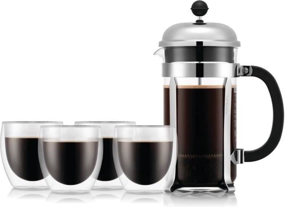 Bodum Chambord french press koffiezetter&PAVINA glazen set - 1 L, 4 x 250 ml