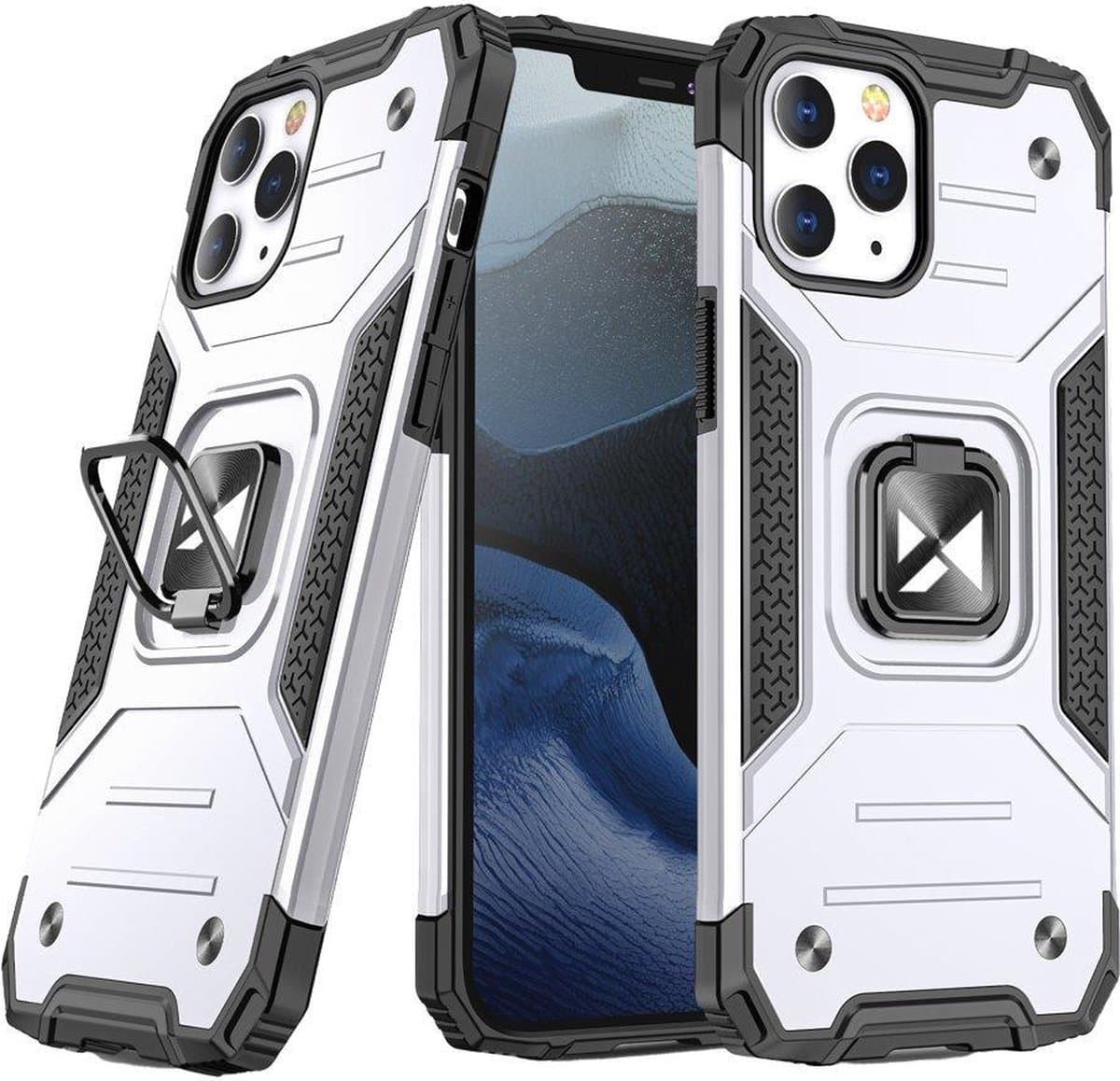 Wozinsky Ring Armor Serie - iPhone 13 Hoesje - Magnetische Houder - Dubbele Constructie - Zilver
