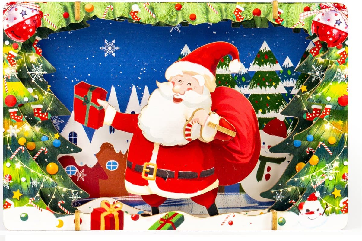 Houten bouwpakket DIY 3D Theater Kerstman- MDF- gekleurd