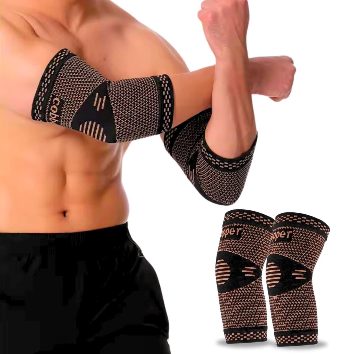 KANGKA® Elleboogbrace Maat S - Copper Elbow Sleeves - Elleboogband - Elleboog Bescherming - 1 Paar (Rechts en Links)