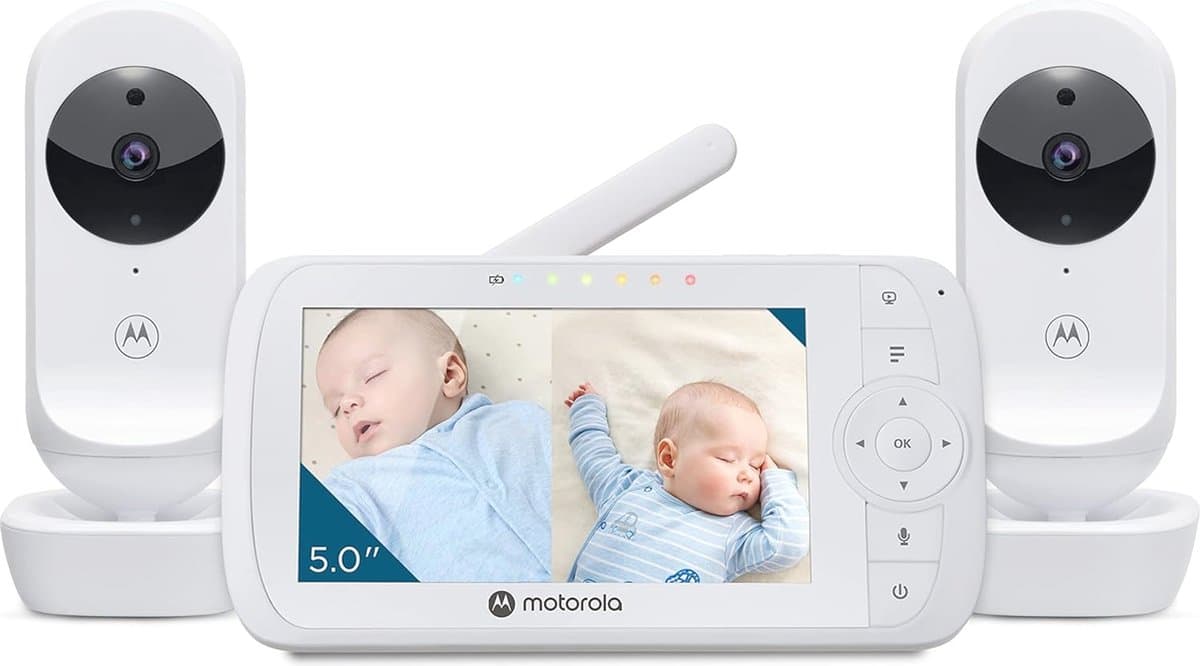 Draadloze Babymonitor met 2 Camera's en 5 inch Scherm – Nachtzicht, 2-Weg Communicatie, Zoom en Temperatuurweergave