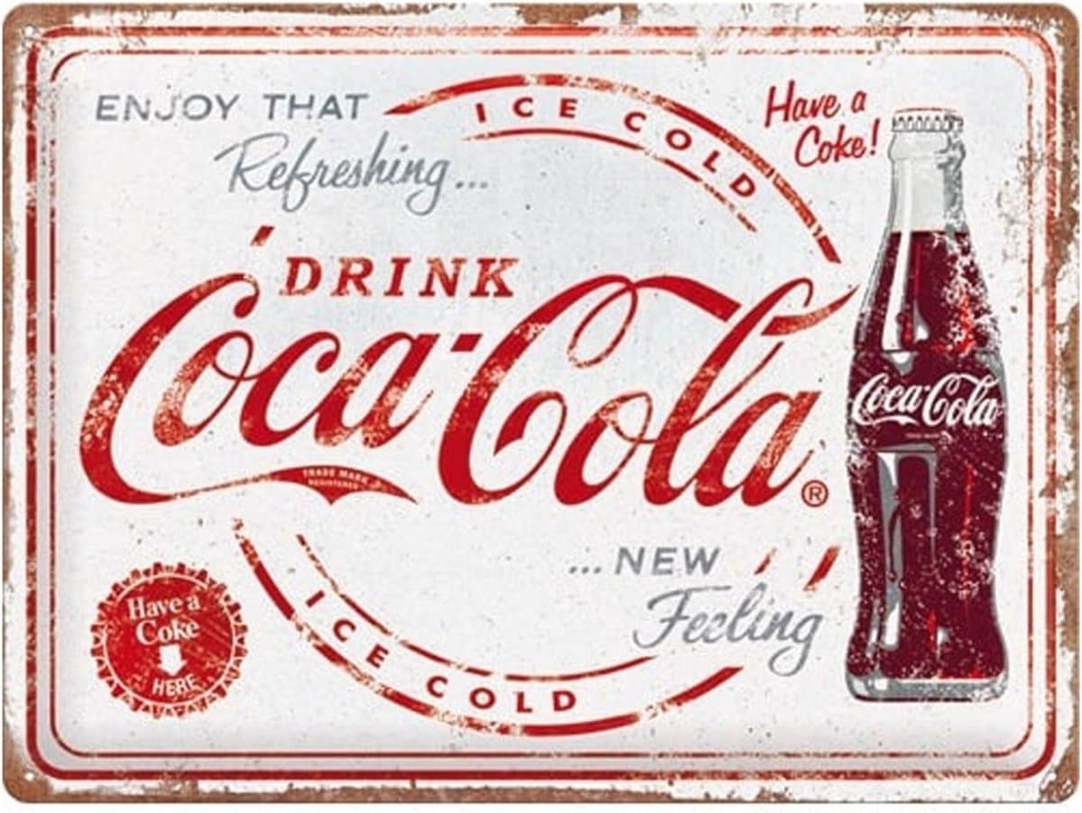 Metaal Bord 30 x 40cm Coca-Cola - Refreshing New Feeling