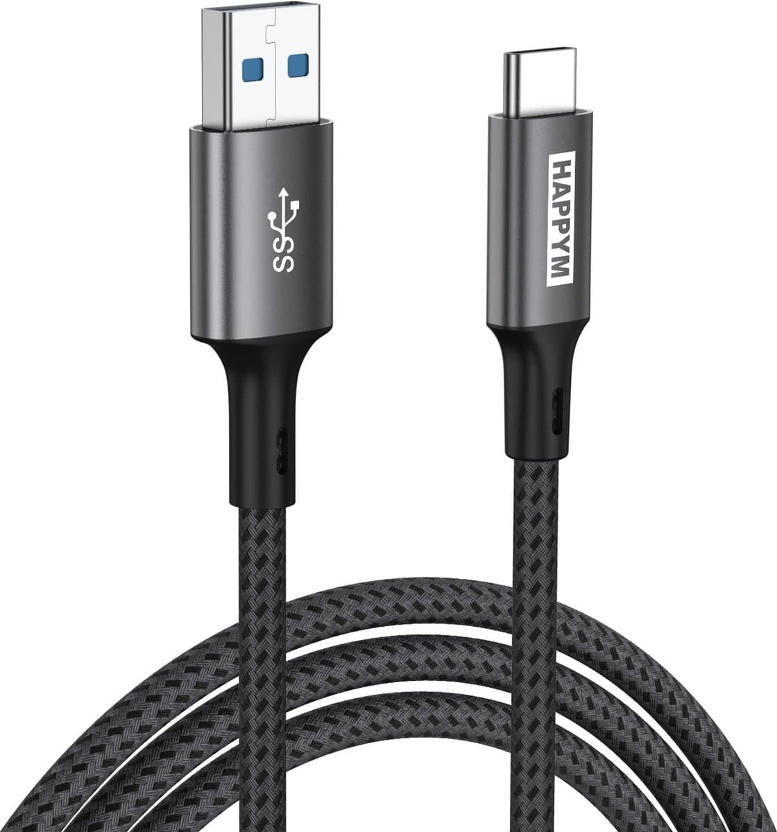USB C naar USB 3.0 Kabel 2M - 5Gbps Dataoverdracht - 100W Opladen - Nylon Gevlochten voor Laptop en Tablet