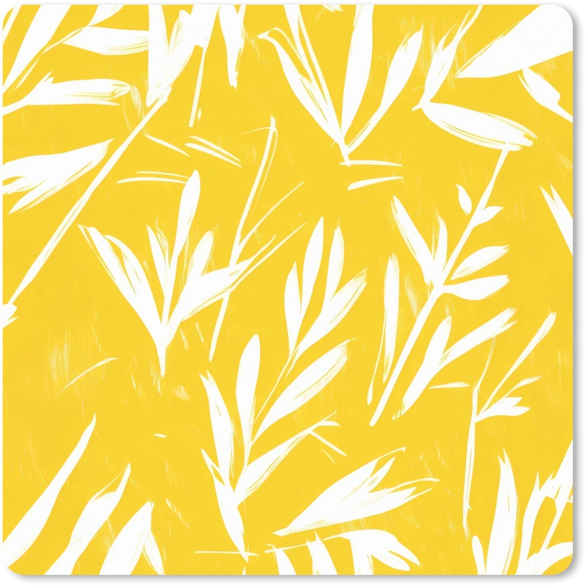Muismat XXL 80x80 cm - Bureau onderlegger - Bureau mat Abstract - Bladeren - Geel - Penseelstreken - Bureaumat - Gaming mousepad xl - Bureaulegger groot - Computer deskmat