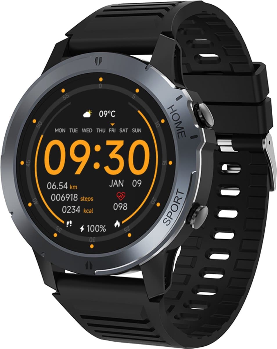 Electrox - Smartwatch met sportfuncties - Smart Horloge - Fitness Tracker - Bluetooth Smartwatch – Full Touchscreen - Bloeddruk & Hartslagmeter - Activity Tracker - Dames en Heren SmartWatch – Ronde - Zwart T35