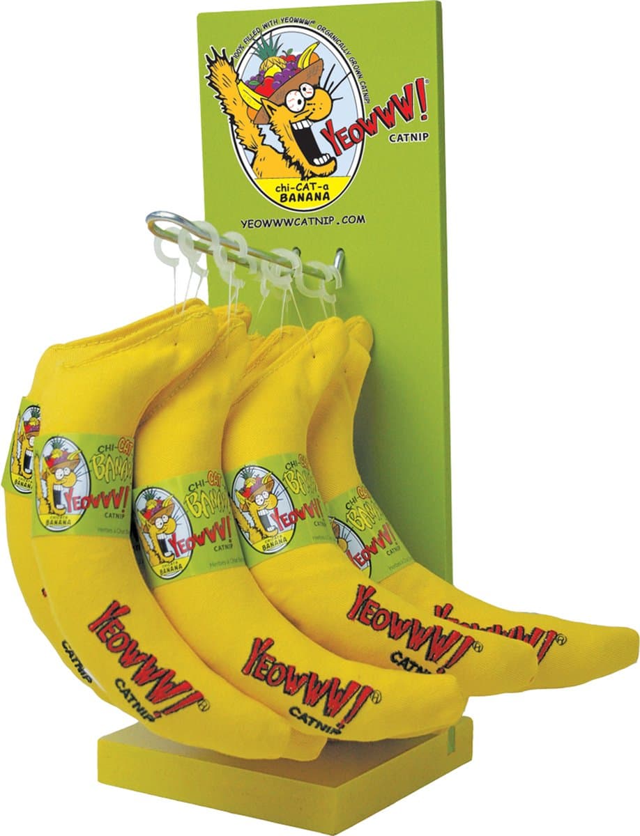 Yeowww! Chi-Cat-A Bananas - Kattenspeelgoed - Kattenspeeltjes met kattenkruid - Catnip - Organisch katoen - Geel - 12 Stuks