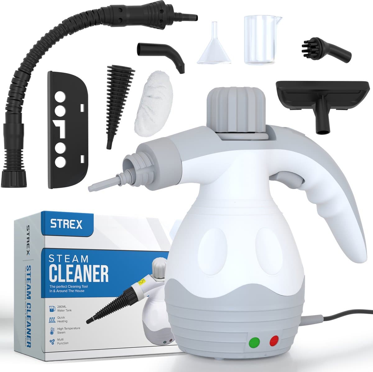 Strex Stoomreiniger Extra Krachtig - 1200W - 4bar - Alles-in-één Multifunctionele Handstomer - Vlekkenreiniger - Voor Vloer / Tapijt / Badkamer / Zetel / Textiel / Meubels Auto Bank Matras / Bekleding