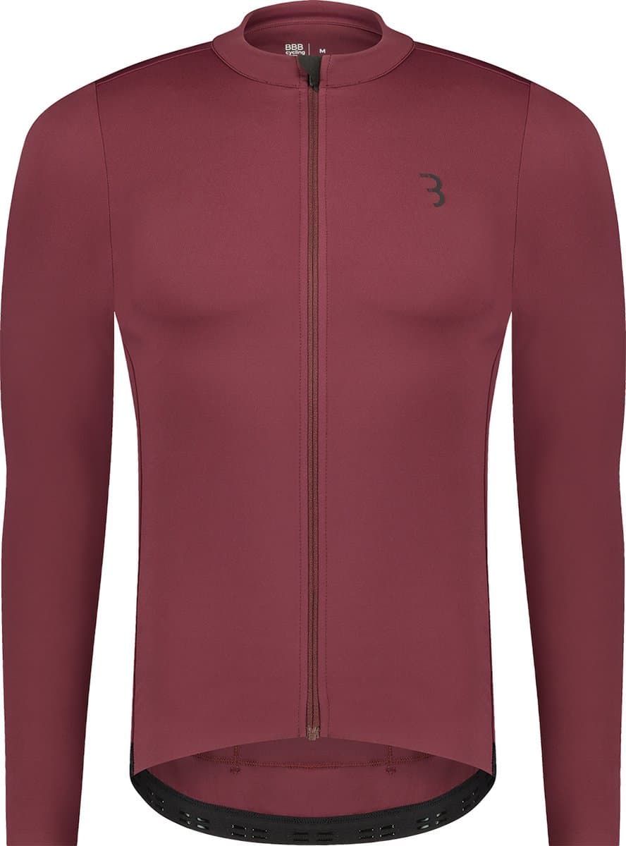 BBB Cycling Essence LS - Fietsshirt Heren Lange Mouwen - 10-15 °C - Ademend MTB en Wielrenshirt met 3 Achterzakken - Donker Rood