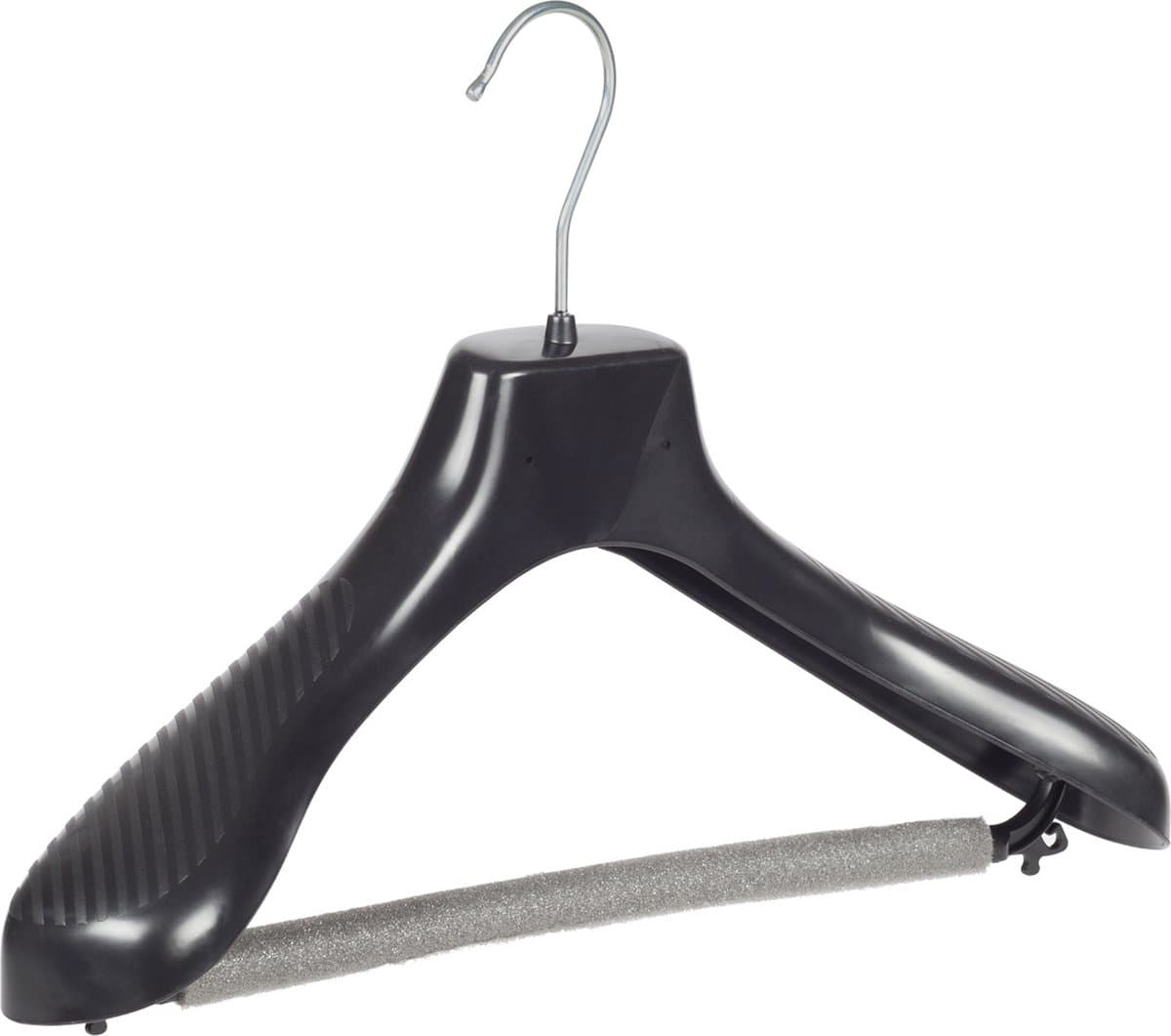 De Kledinghanger Gigant - Mantelhanger - Kostuumhanger - Jassenhanger - Volwassenen - GP39 - 20 Stuks - Kunststof - Zwart - Gebogen Model - Schouderverbreding 7 cm - Broeklat met Schuim - 39 cm - Kledinghanger - Kleerhanger - GP-Serie (GP39/BS_00/20)