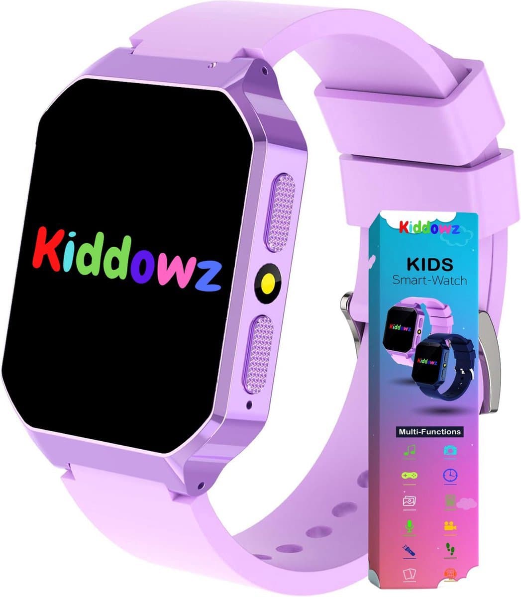 Kiddowz Smartwatch kinderen V2 - Kinderhorloge - 5 t/m 12 jaar - met camera, filters en 26 kids spelletjes - Paars
