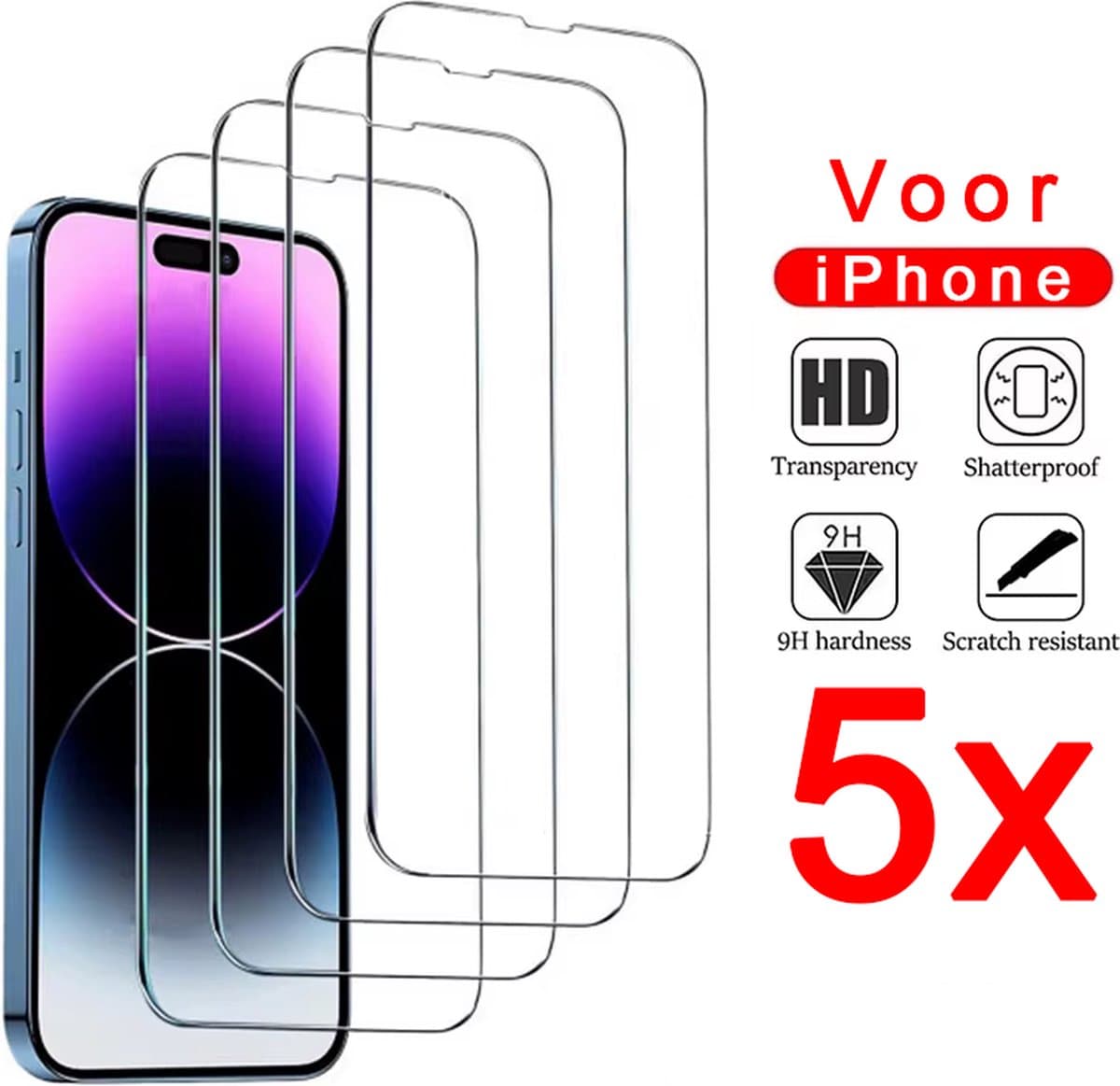 5x Screenprotector Geschikt voor iPhone 13 Mini - Krasbestendig Beschermglas, Gehard Glas Schermbeschermer