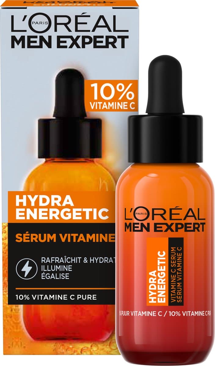 L'Oréal Paris Men Expert Hydra Energetic Vitamin C Shot Serum - serum met 10% puur vitamine C - voor een helderdere, gladdere en verfriste huid - 30 ml