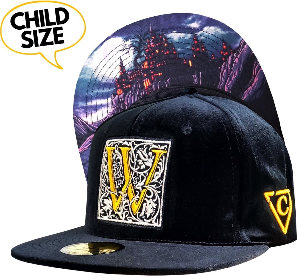 Capiche® Kinder Snapback – Tovenaarsschool – Zwart Velvet Fluweel – Pet Kindermaat – Baseball Pet voor Kinderen – Tovenaars Pet – Wizard School – Wizard Pet – Harry Potter Geïnspireerd