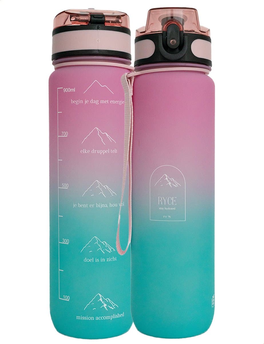 Ryce® Motivatie waterfles - Nederlands - 1 Liter - Drinken met fruit filter - Volwassenen - Kinderen - Roze / Blauw