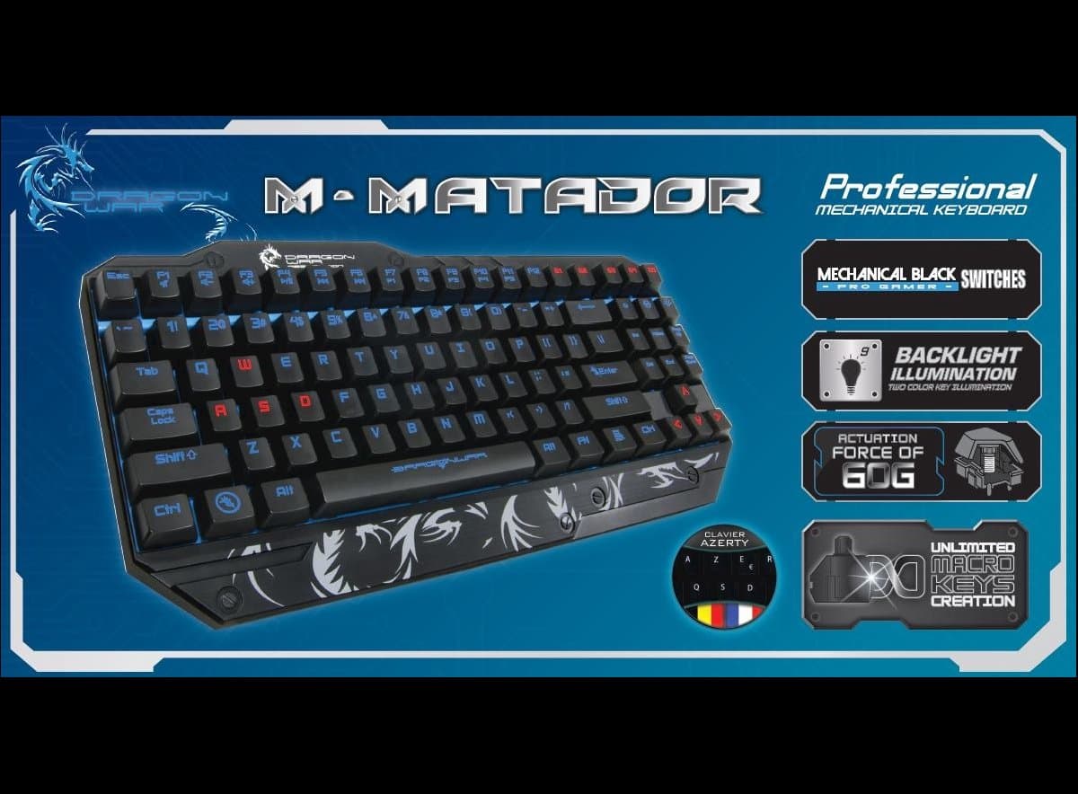 Dragonwar Backlight M-Matador Mechanische Pro Gaming Toetsenbord Qwerty met programmeerbare Macro toetsen. - Zwart