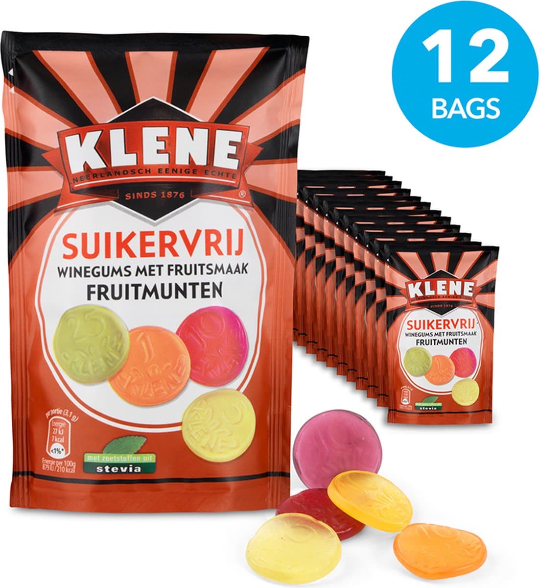 Klene Fruitmunten - suikervrij - 110g x 12