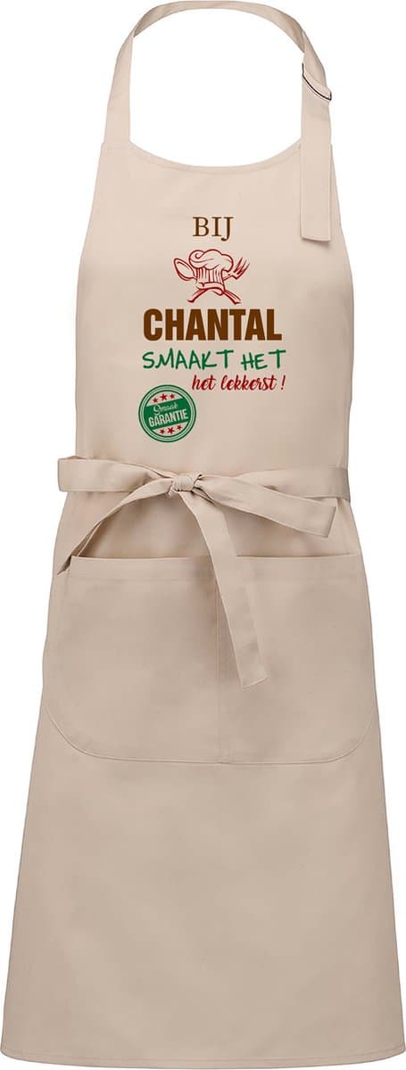 Naamcadeau - Naamschort - Keukenschort met je naam - Kookschort - verjaardag - moederdag - beige - het smaakt het lekkerst bij: Chantal