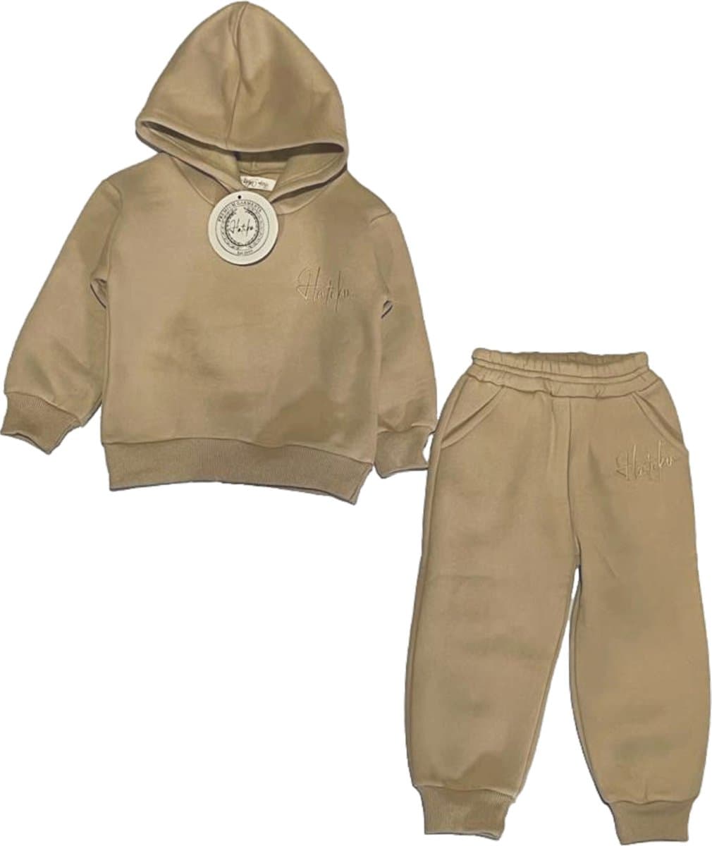 HATIKU - Premium Trainingspak Kind - Maat 86 - Beige - Effen - Joggingpak voor Jongens of Meisjes - Unisex