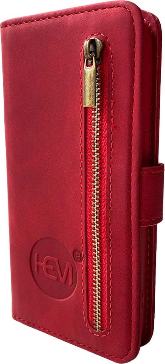 HEM Silky Red Bookcase Geschikt Voor Samsung Galaxy S23 Plus – Rood Hoesje Met Rits – Luxe Wallet Case Met Pasjeshouder – Beschermend Telefoonhoesje