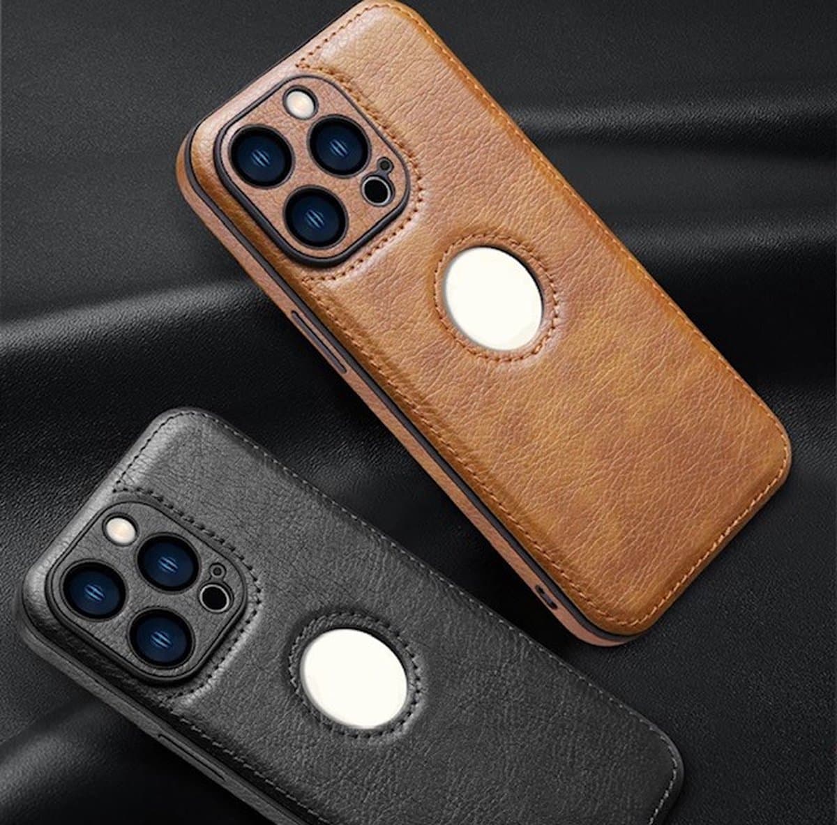 iPhone 12 luxe zakelijk leer hoesje met camera bescherming bruin