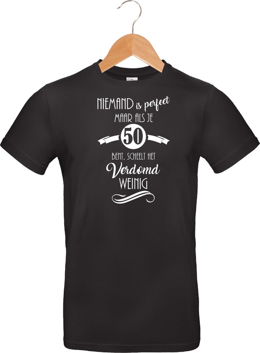 mijncadeautje - T-shirt unisex - zwart - Niemand is perfect - 50 jaar - maat XL