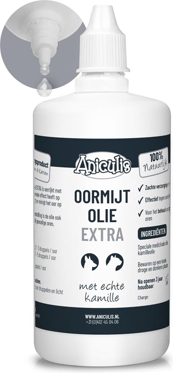 Aniculis - Oormijtolie EXTRA voor Honden en Katten - 100ml - Met Kamille - Directe Hulp bij Oormijt en Jeuk - Gezonde Oren