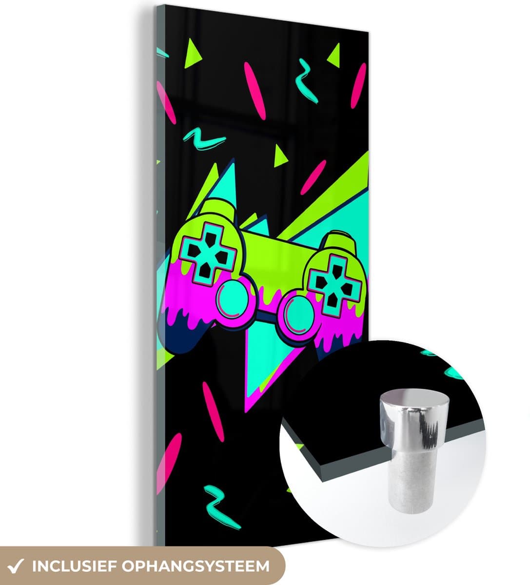® Glasschilderij 60x120 cm - Schilderij acrylglas - Gamen - Controller - Zwart - Foto op glas - Muurdecoratie woonkamer - Wanddecoratie slaapkamer - Schilderijen