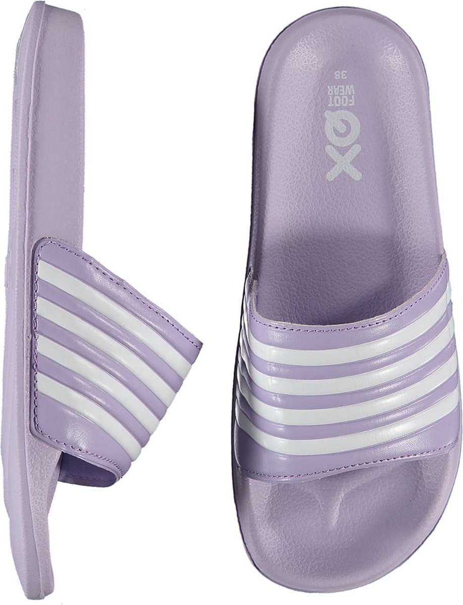 XQ - Slippers Dames - Stripes - Fuchsia - Badslippers dames - Gevormd voetbed