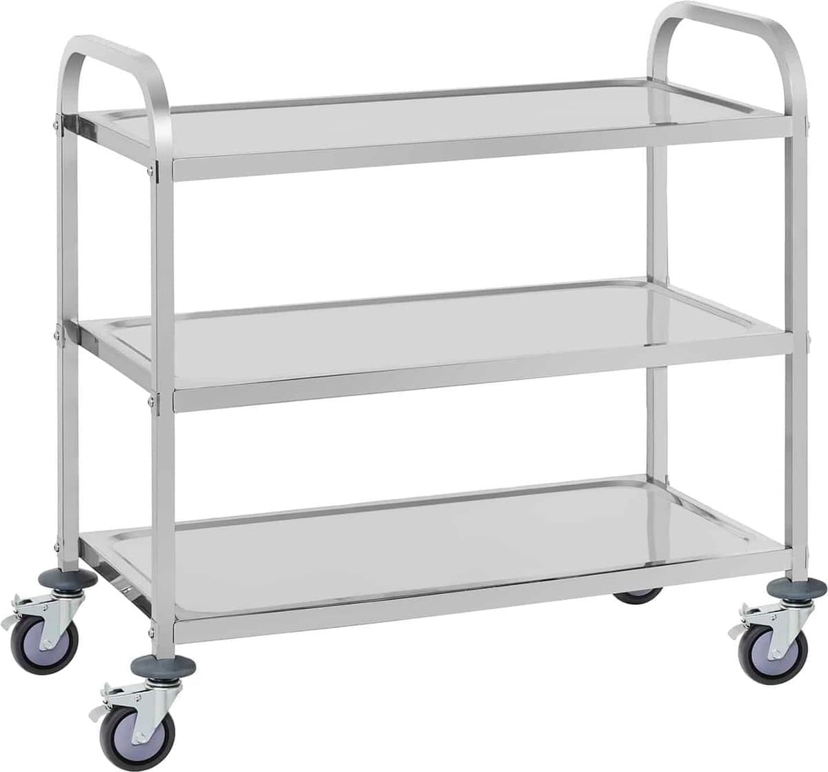 Serveerwagen keukenwagen (3 etages, draagvermogen 150 kg, tabletafstand 28,3 cm, bescherming tegen trillingen, trillingsarme zwenkwielen) roestvrij staal