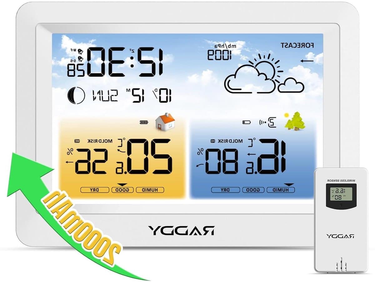 Weerstation Buiten - Weer Monitor - Weersvoorspelling Thuis - Inclusief Externe Sensor - 2000mAh Batterij - Zwart