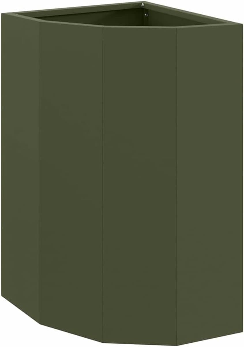 Stalen plantenbak - Hoekplantenbak vierkant - Terras en tuin - Duurzaam outdoor design - 30 x 50 cm - Olijfgroen
