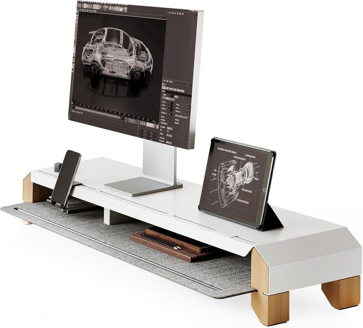 Monitor Verhoger - Bureau Verhoger - Ergonomisch Werken - Stabiele Constructie - 100 cm Breed - Wit