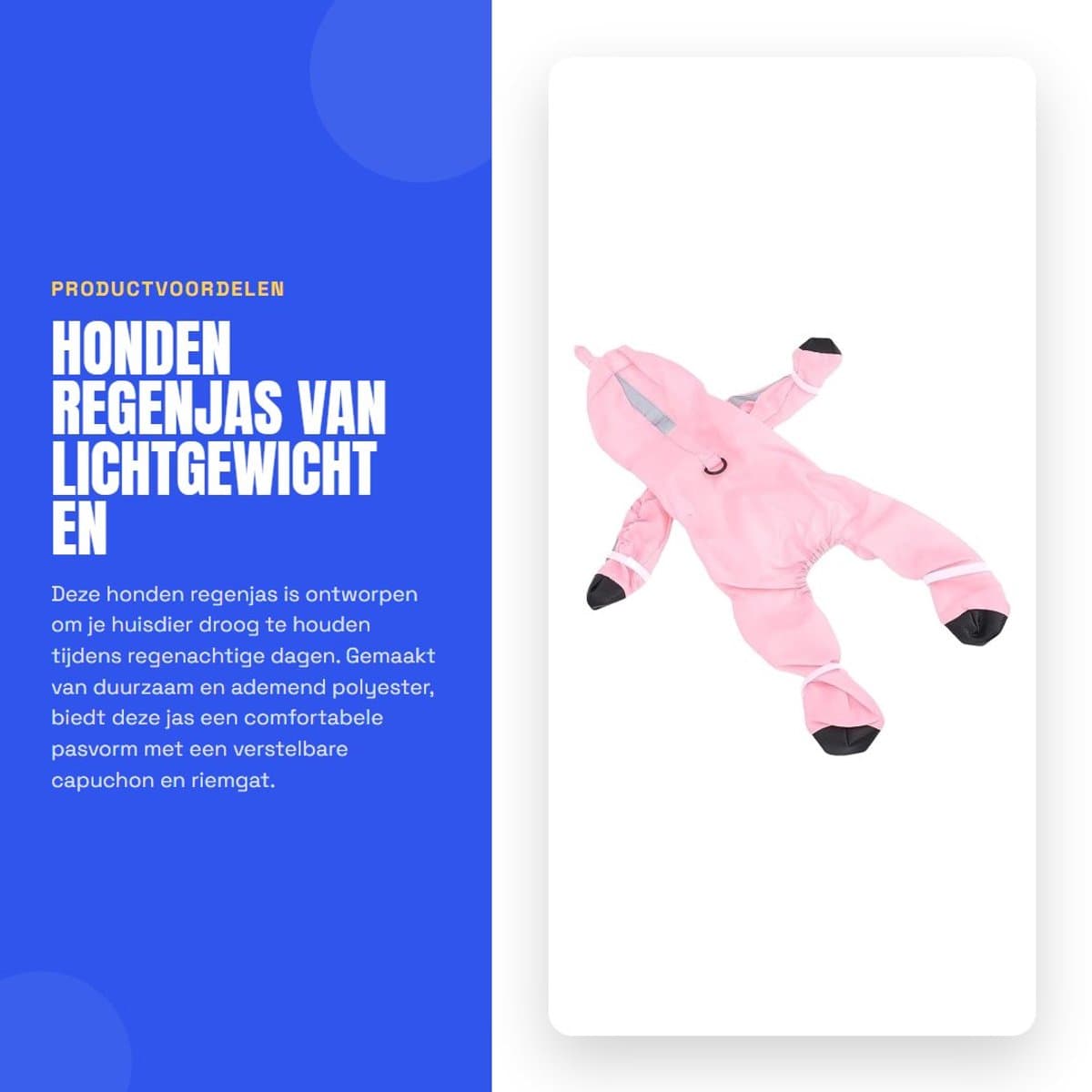 Dailygoods- Hondenregenjas Lichtgewicht - Verstelbare Capuchon - Oversized Rand - Riem Gat - Duurzaam Polyester - Volledige Hoofddekking - Hondenregencoat