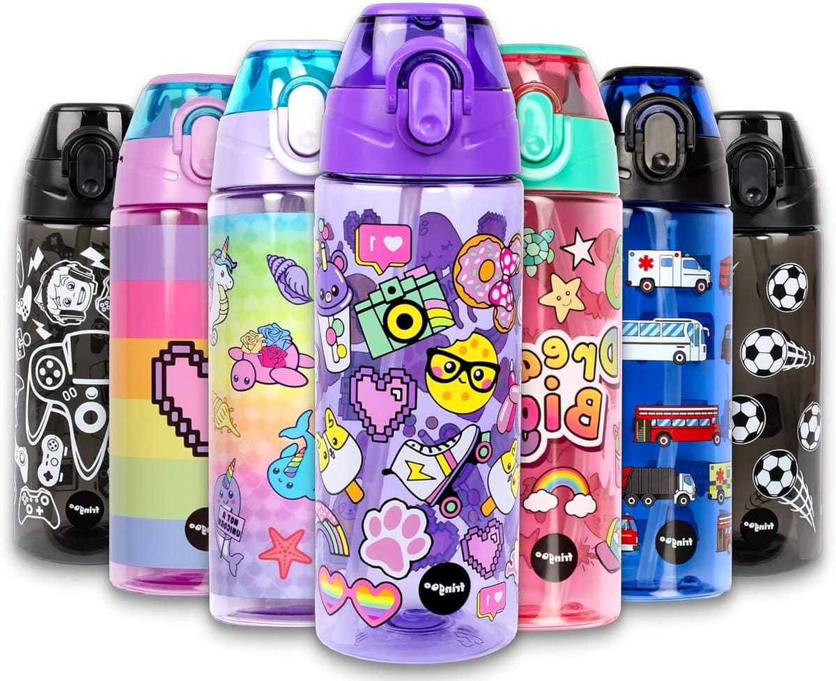 Kinder Drinkfles - Fles met rietje - School en sport - 100% BPA-vrij Tritan - 600 ml - Meerdere designs