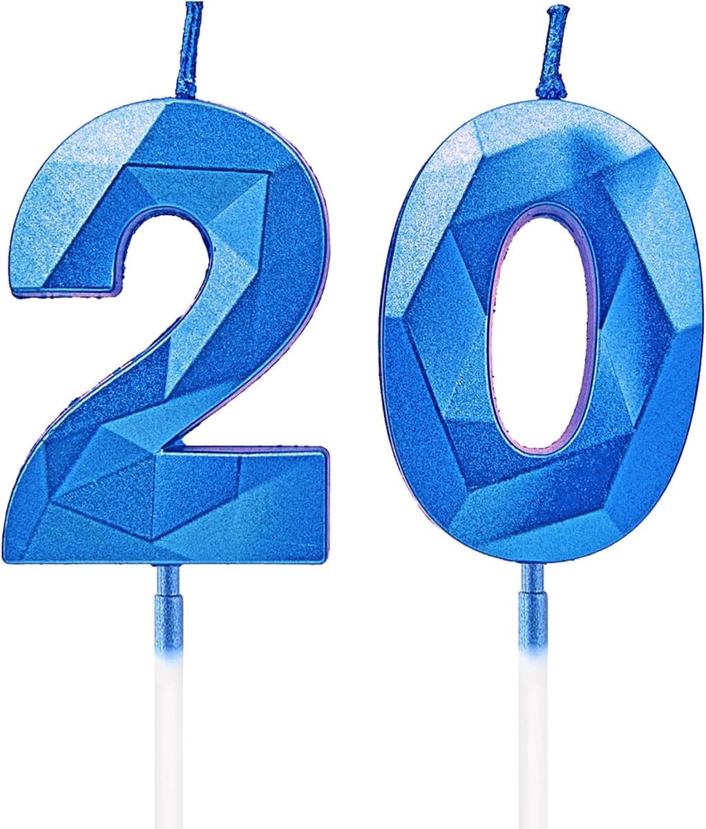 Verjaardagskaarsen Cijfer 20 - Taart Decoratie Kaars - Feestelijke Vieringen - Metalen Stijl Design - 5 cm Hoogte - Saffier Blauw