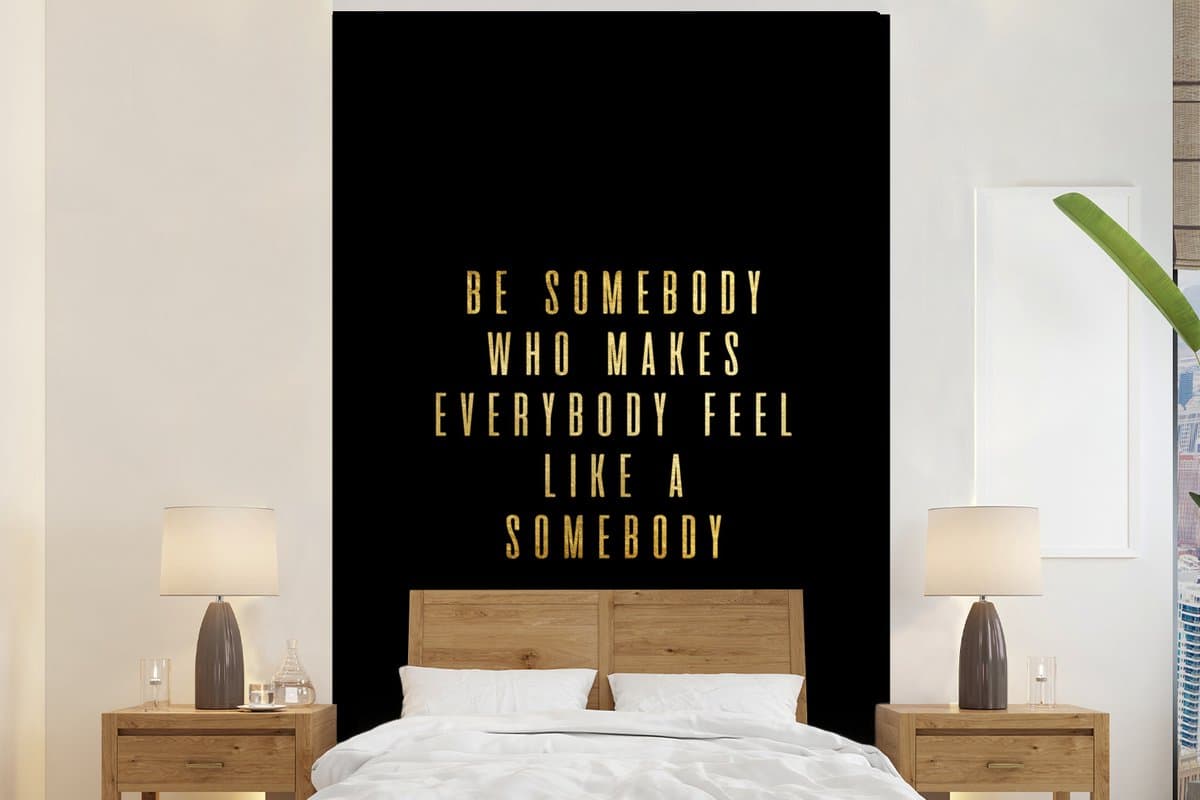 Behang - Fotobehang Quote - Spreuken - Goud - Zwart - Breedte 155 cm x hoogte 240 cm
