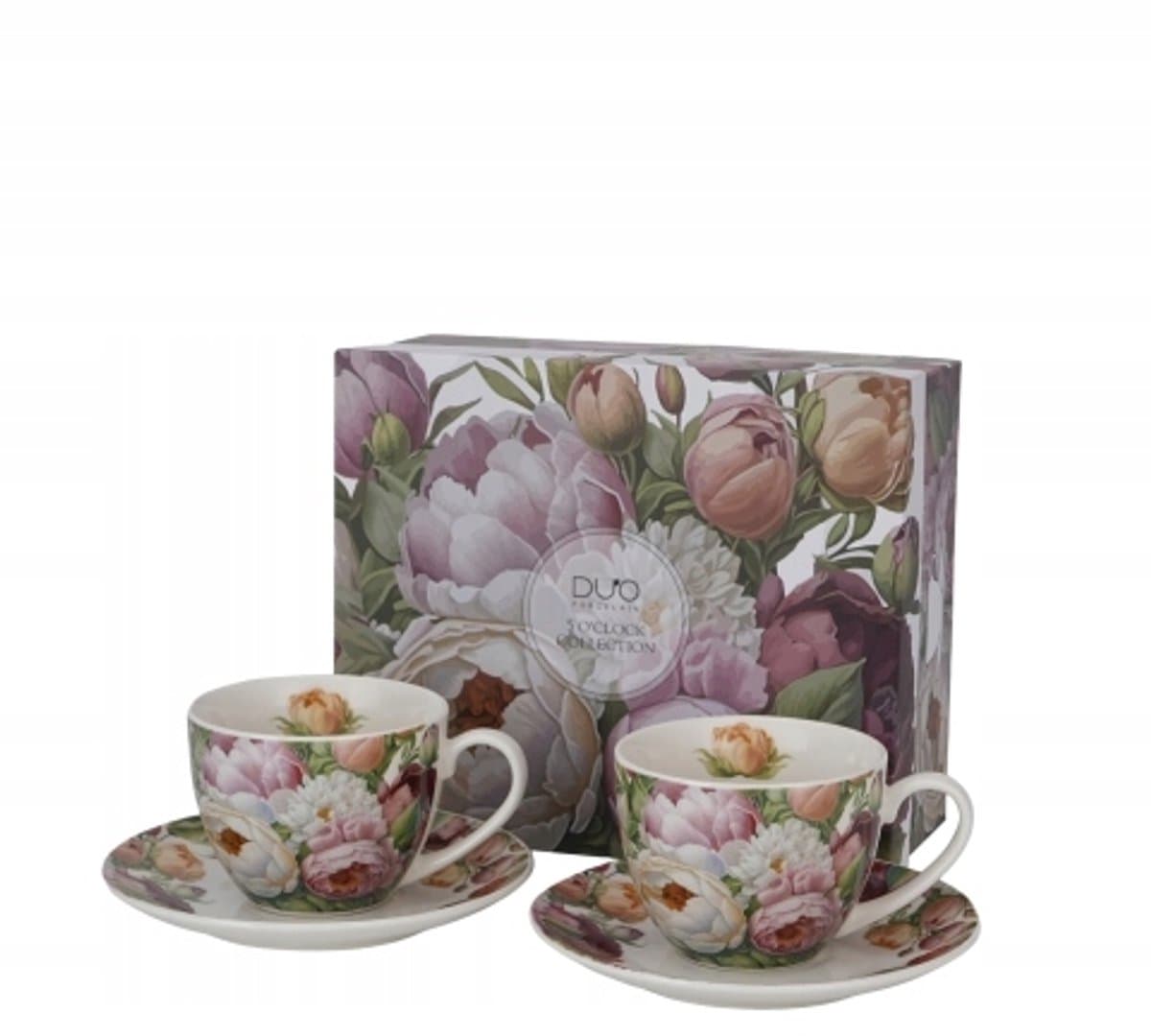 2 Mokken met Schotels - Pioenen Collectie - New Bone China