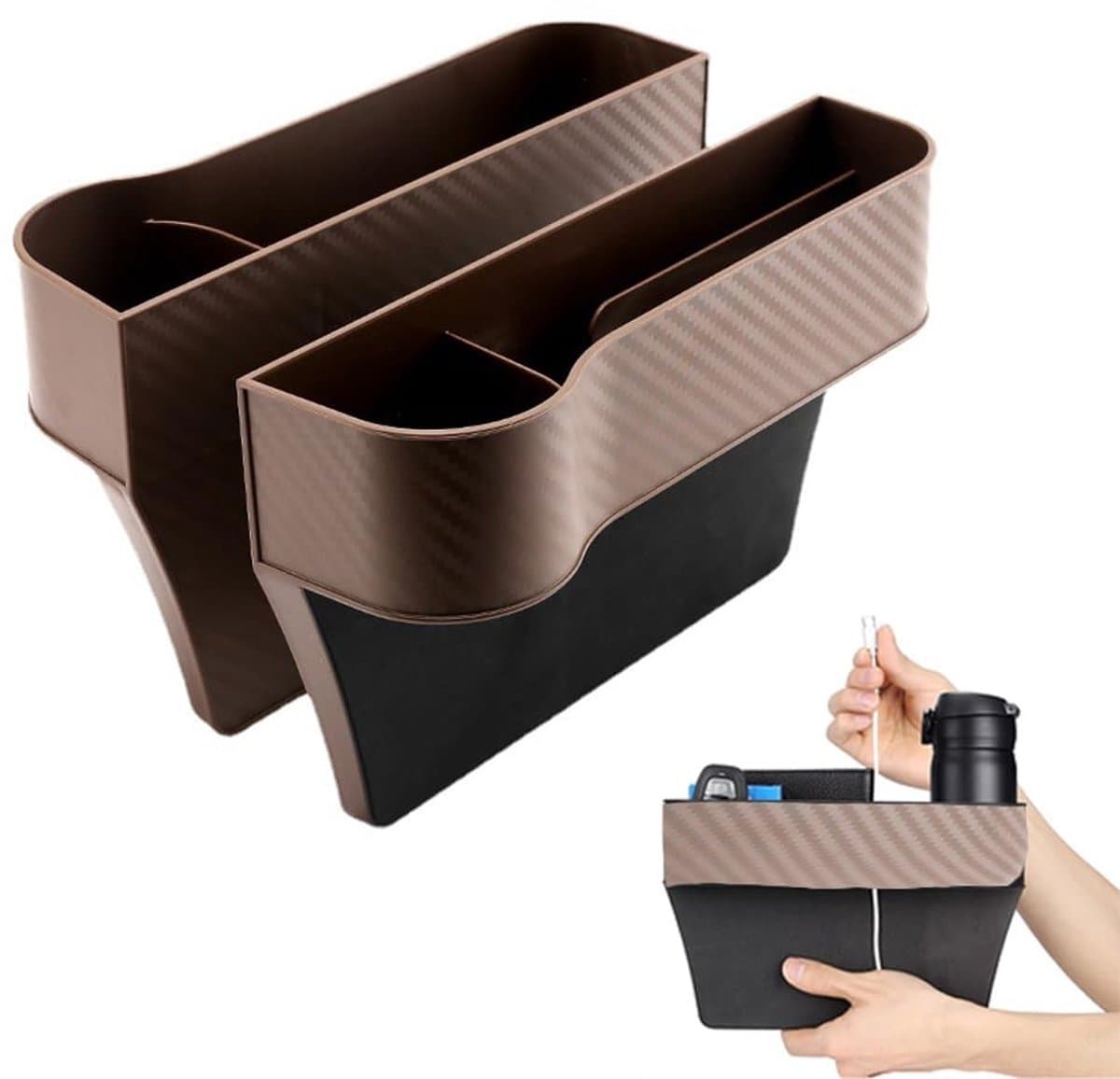 Titel: 2 Stuks Autostoel Gap Zijvak Organizer Seat Car Side Gap Filler voor Mobiele Telefoons Sleutels Kaarten Portemonnees Munten (Bruin)