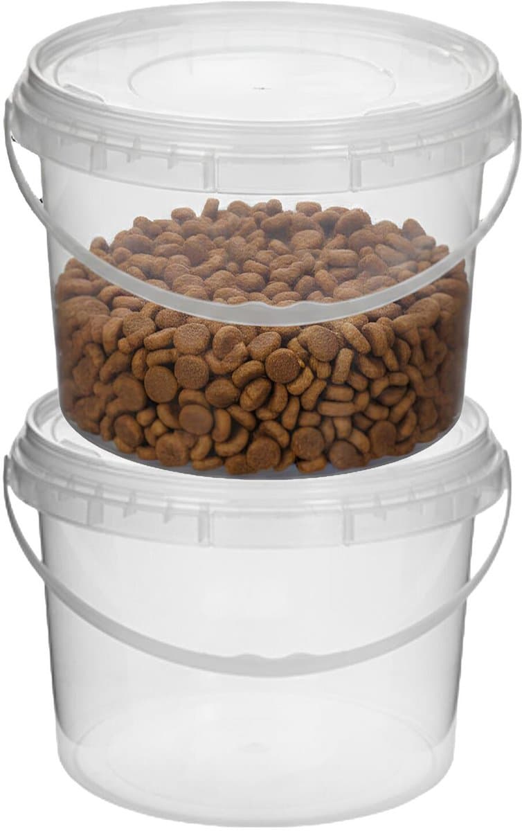 CM Opslag emmer/box met deksel en handvat - 2x - transparant - 4.6 liter - voedsel - dierenvoer - korrels - lege containers - wecken