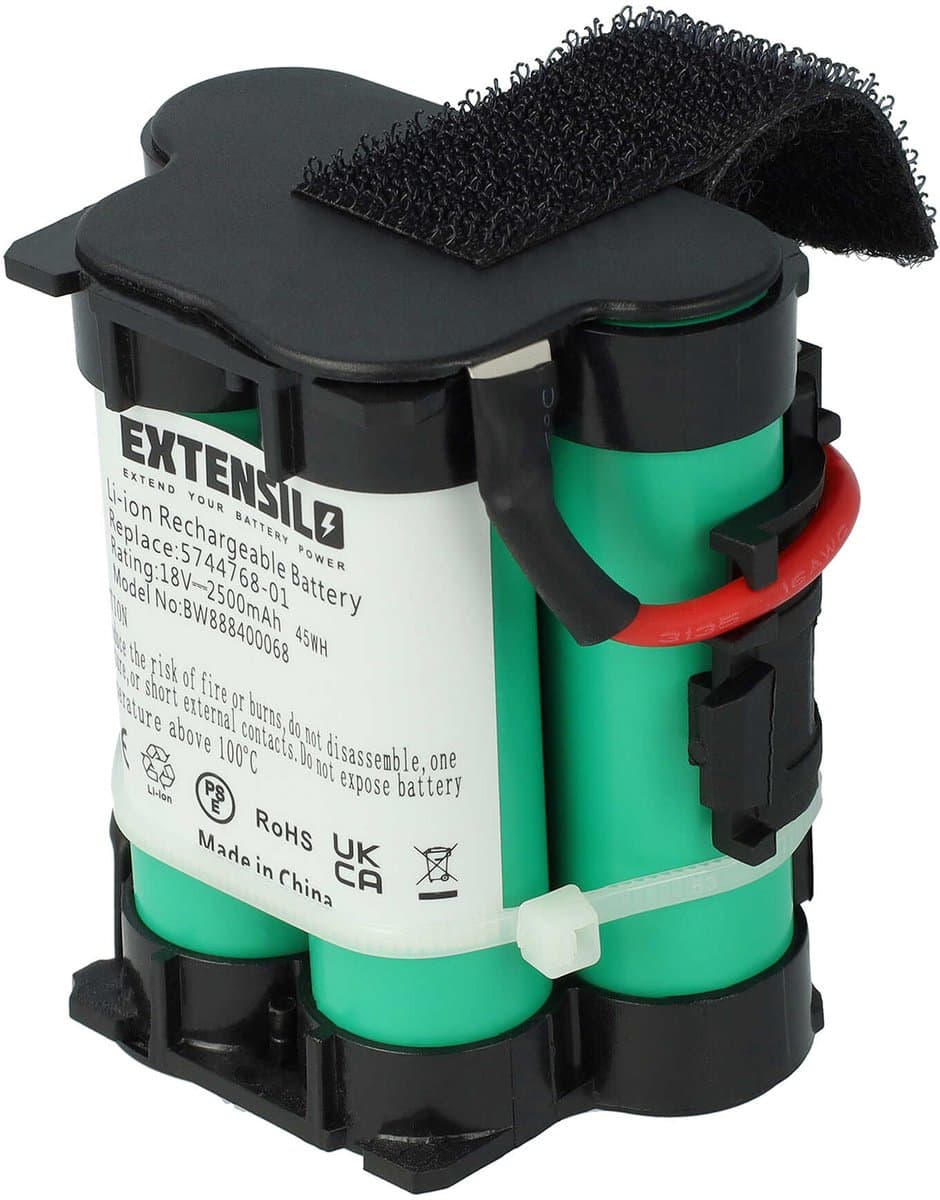 EXTENSILO-accu compatibel met McCulloch ROB R1000, R800 en R600 grasmaaiers (2500 mAh 18V Li-ion)