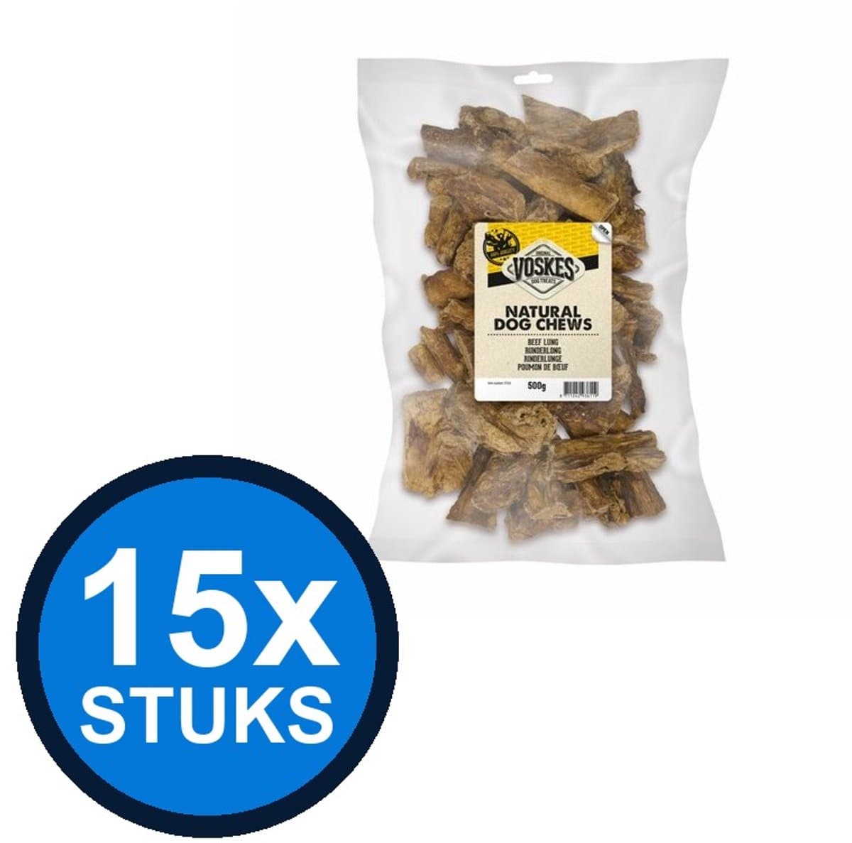 15x Voskes Runderlong - Hondensnack - 500g