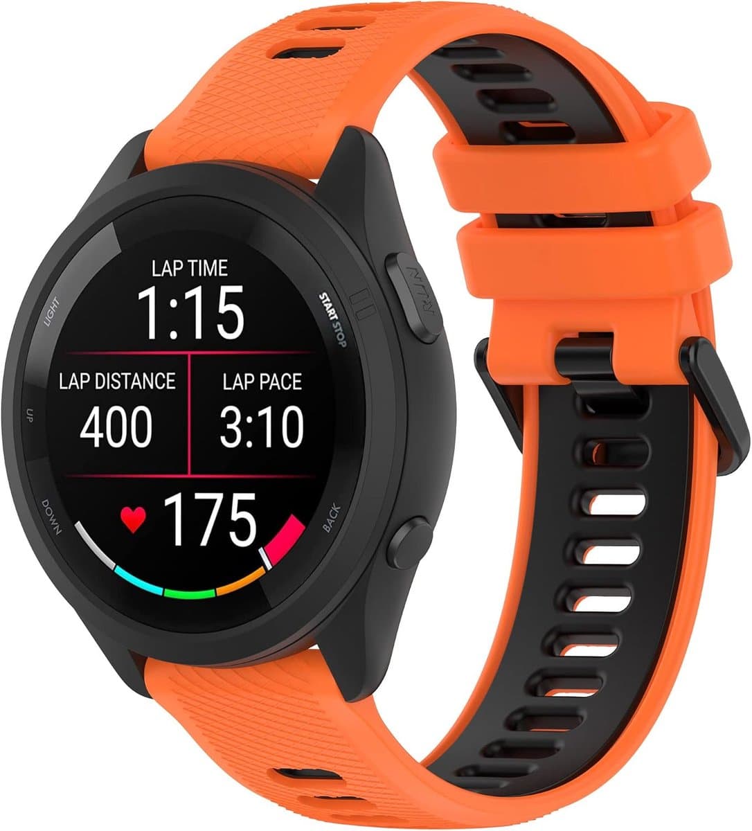 Silicone sportband 20mm - oranje zwart - geschikt voor Garmin Vivoactive en Forerunner - comfortabel en duurzaam - ShopVlot