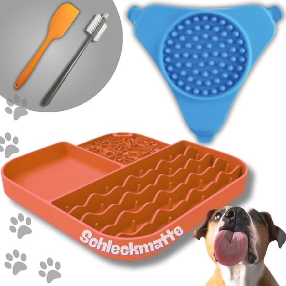 Anti-Slip Likmat Set voor Honden en Katten - Stressvermindering en Mentale Stimulatie - Inclusief Reinigingsborstel en Spatel