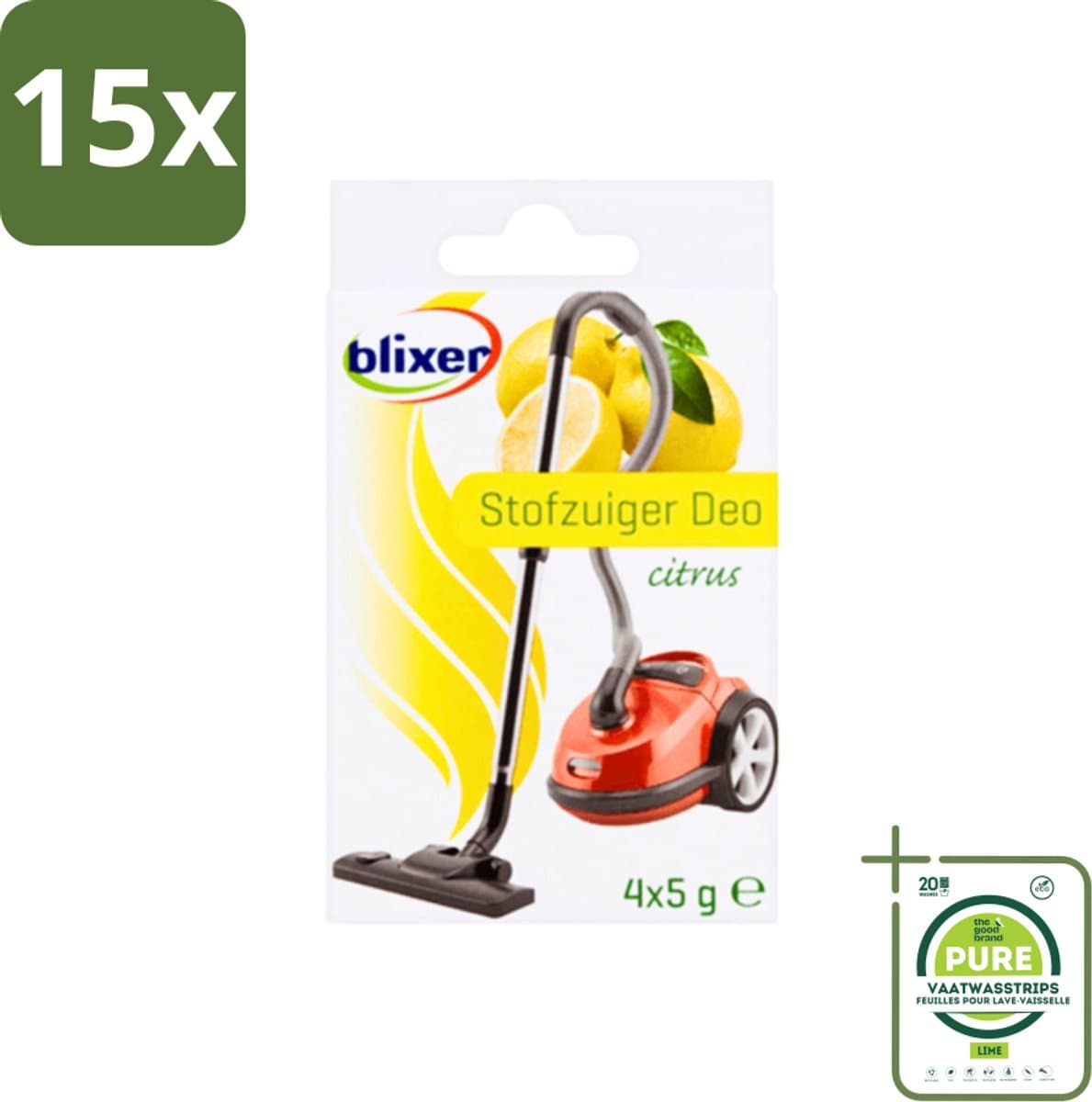 15 x Blixer - Beckmann - Stofzuiger Deodorant - Citrus - 4 Geurverspreiders - Grootverpakking - Stofzuiger Geur - Citrus Geur - Huis Geur - Frisse Geur - Stofzuiger Deo