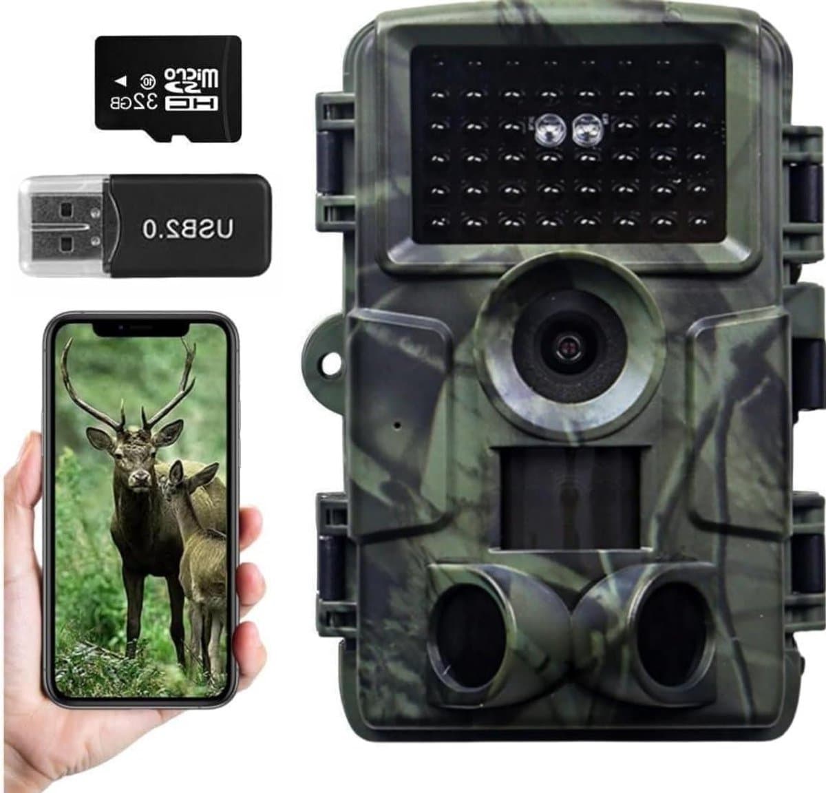 Wildcamera - Trail Camera - Natuur Observatie - Snelle Activering - 4K 64MP - Legergroen
