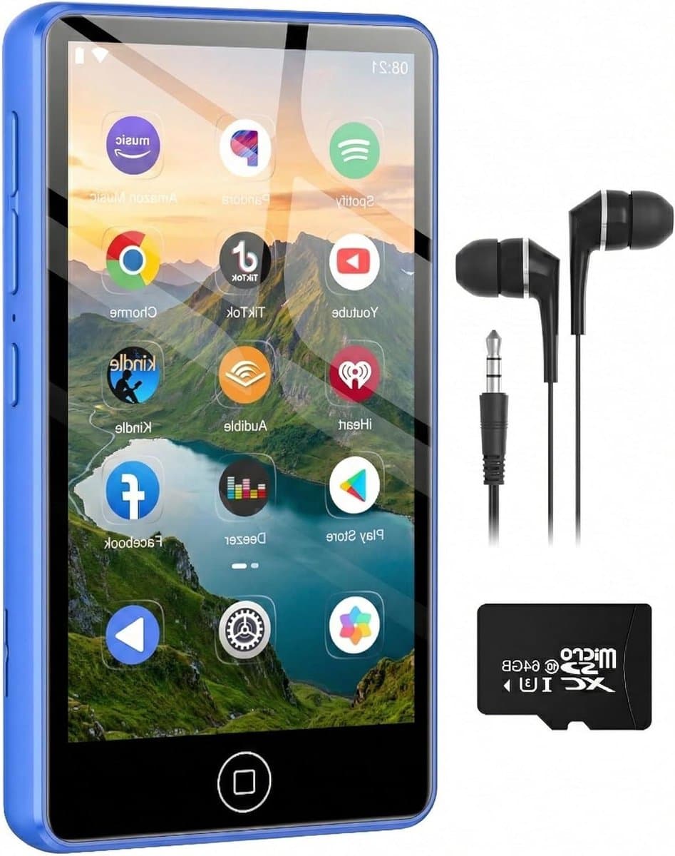 MP3-speler - Muziekspeler Digitale audiospeler - Muziek Streamen - Android Systeem - 4 inch Touchscreen - Blauw