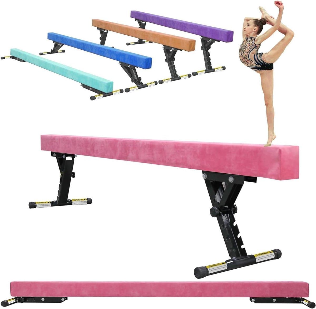 Evenwichtsbalk Kinderen - Turnbalk Balans - Gymnastiek Training - 5 Hoogtes Instelbaar - 244 cm Lengte - Roze