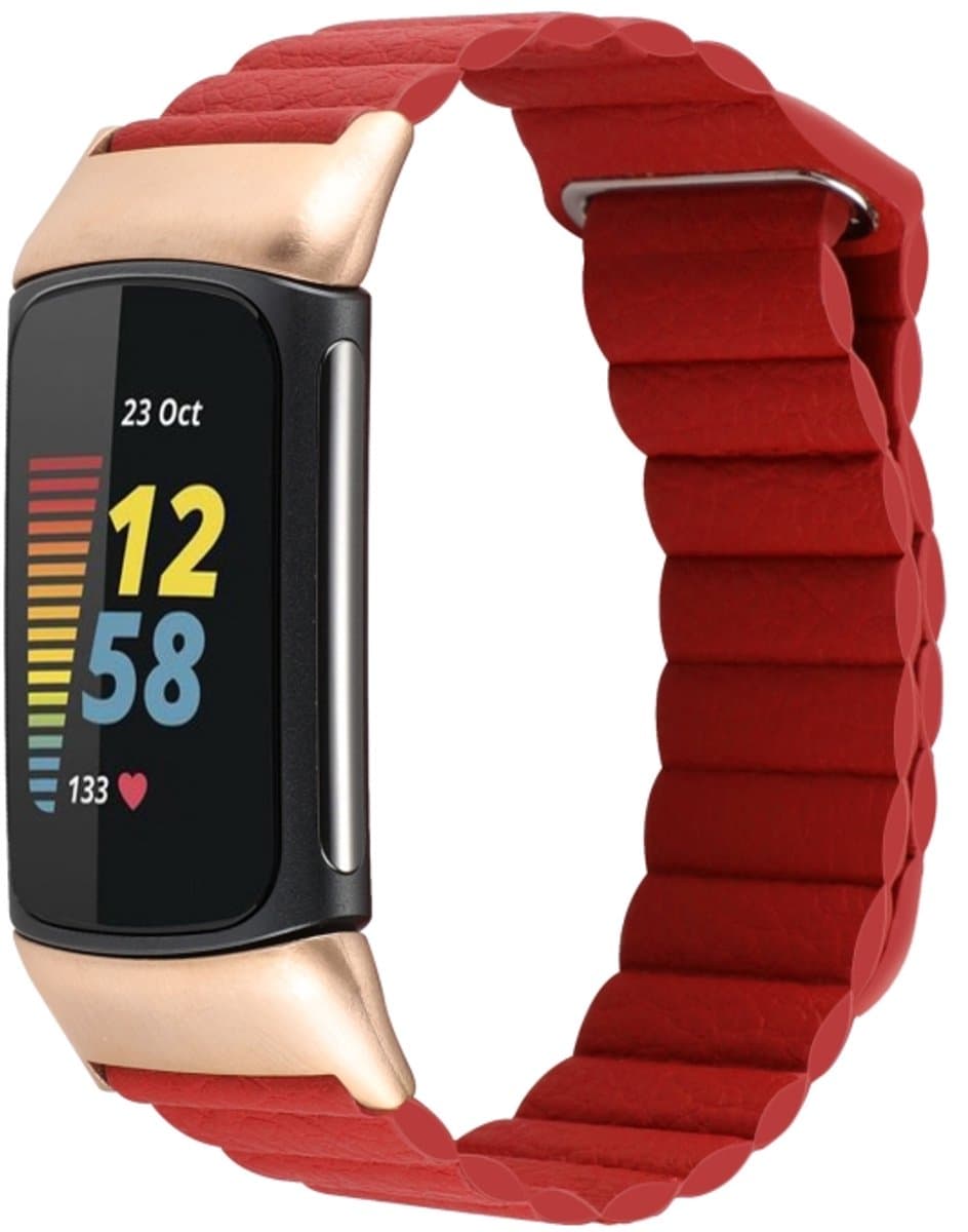 Voor Fitbit Charge 5 magnetische lus lederen horlogeband (rood)