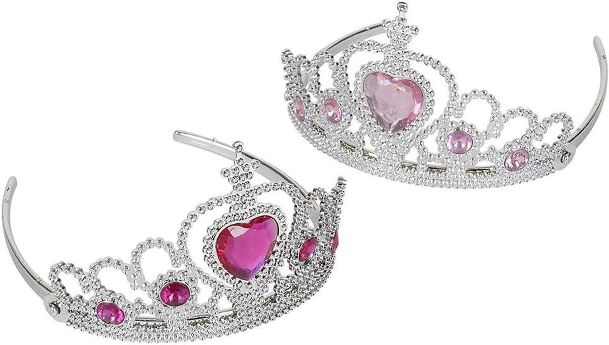 Tiara's met stenen - Prinsessenkroon - Feestversiering - Hartvormige details - 12 stuks - Zilverkleurig