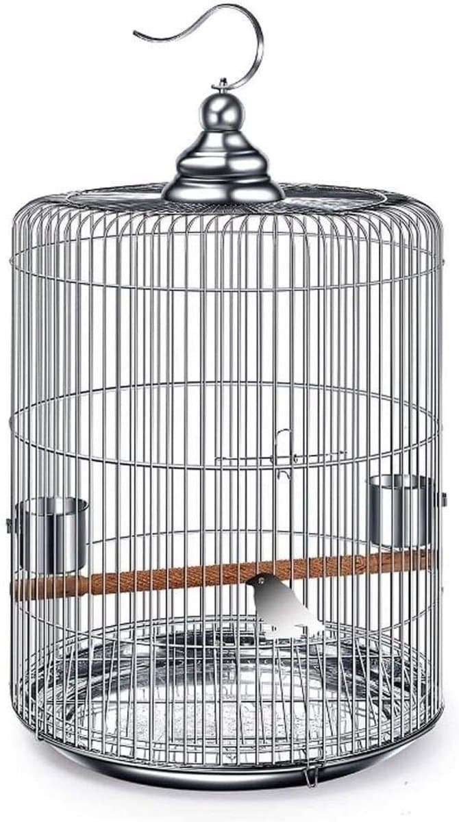 Metalen Vogelkooi - Ronde Kooi - Verblijf Vogels - Gemakkelijk Schoon - Verschillende Maten - Zilverkleurig